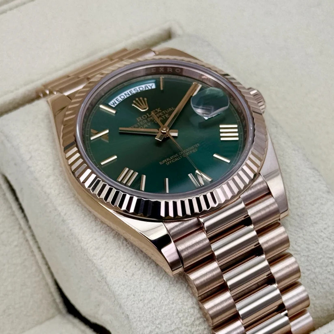 Daydate 40 mm Oro Rosè Quad. Verde