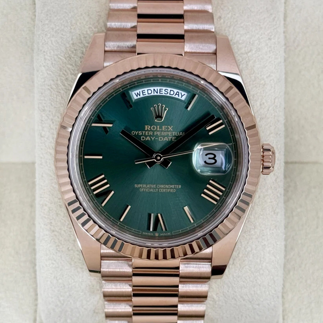 Daydate 40 mm Oro Rosè Quad. Verde