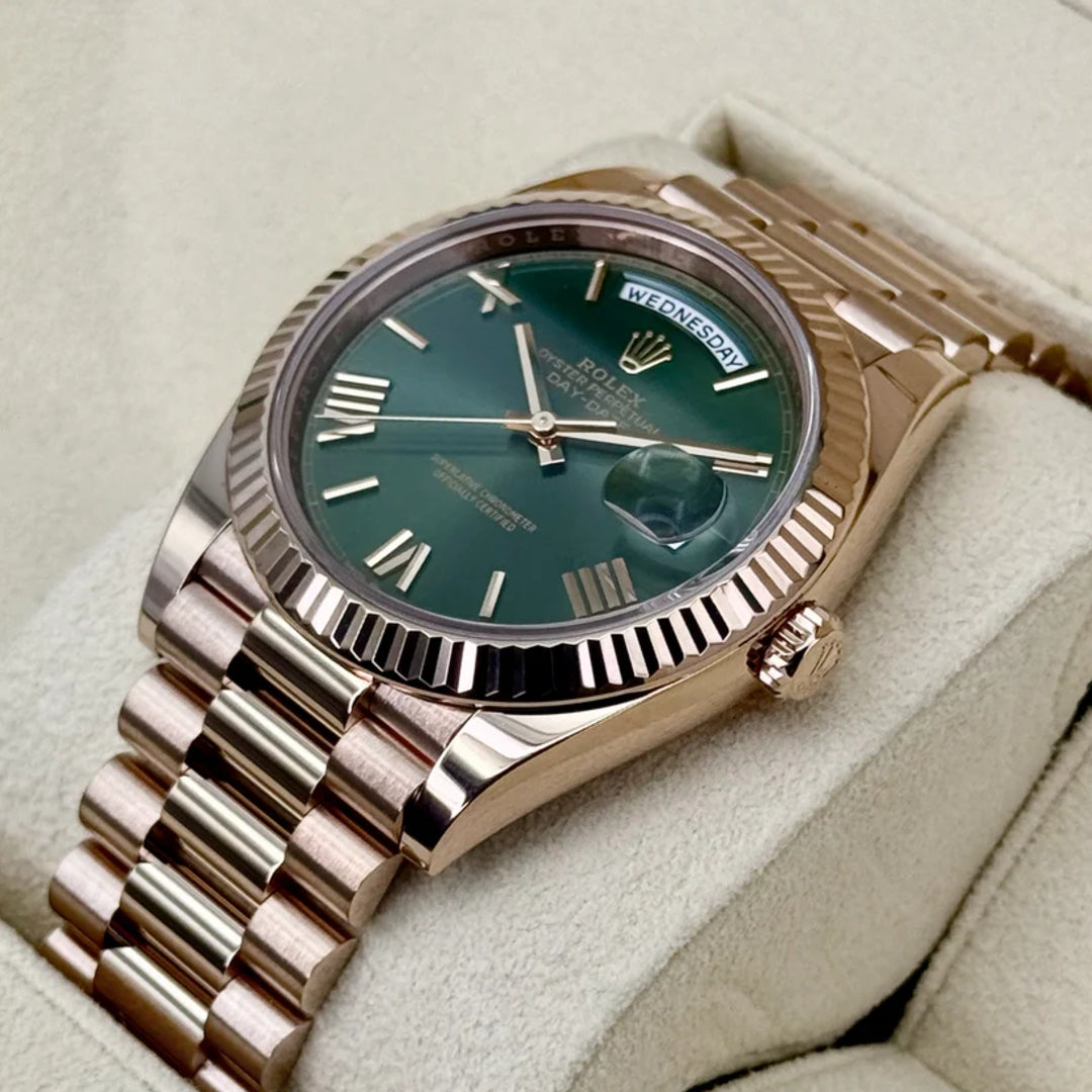 Daydate 40 mm Oro Rosè Quad. Verde