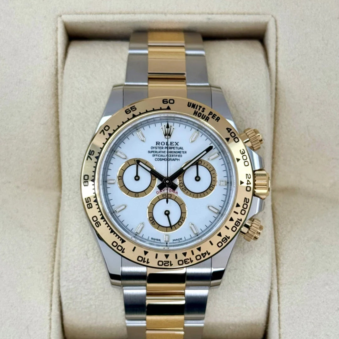 Daytona 40mm Acciaio/oro Quad Bianco